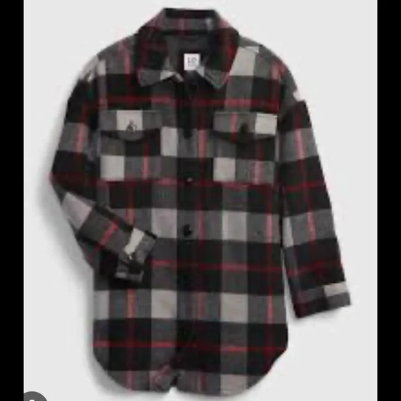 Gap Kids Shirt Jacket Plaid Wool Blend Kids Medium NWT